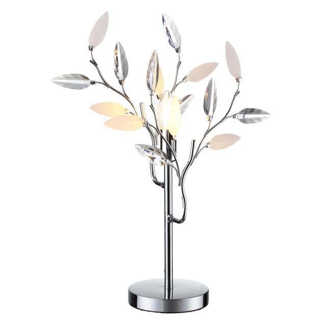 Modern Polished Chrome Willow Leaf Design Table Lamp with Clear and Opaque Leaf