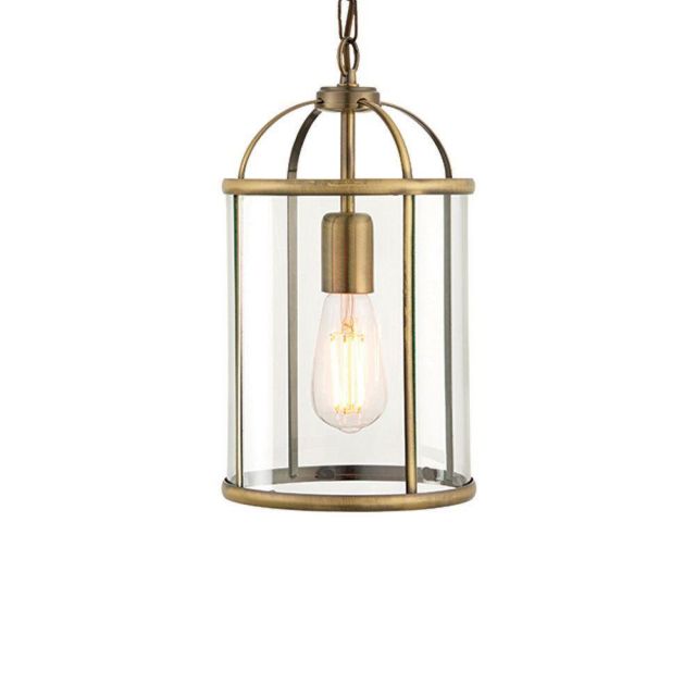 Endon 69454 Lambeth 1 Light Ceiling Pendant In Antique Brass And Clear Glass