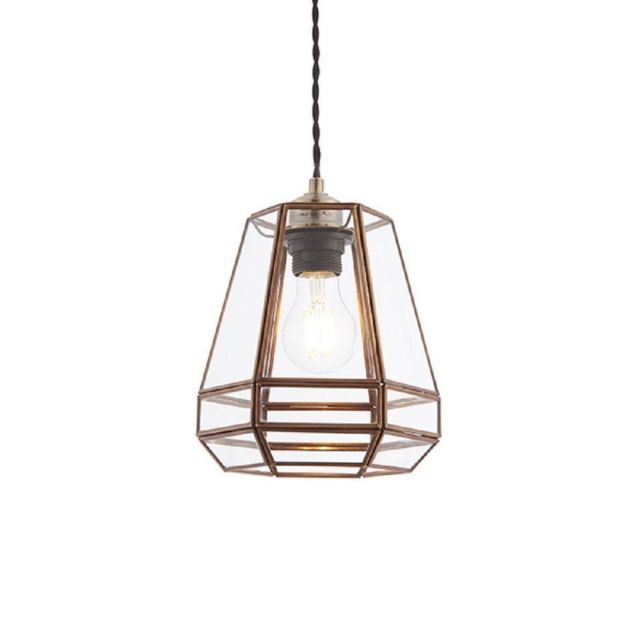 Endon 73287 Stockheld Non Electric Shade In Antique Brass With Clear Glass