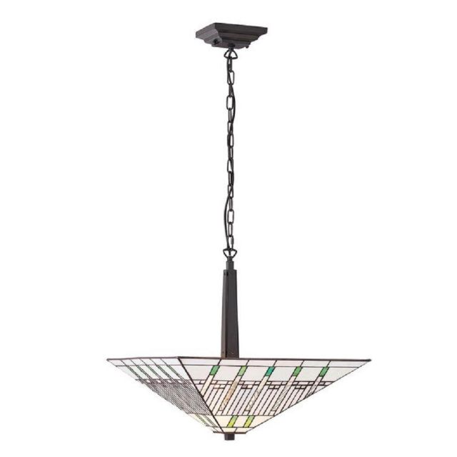 Interiors 1900 70381 Mission Tiffany Large Inverted 2 Light Ceiling Pendant Light With Shade