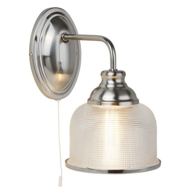 Searchlight 2671-1SS Bistro II One Light Wall Light In Satin Silver With Glass Shades