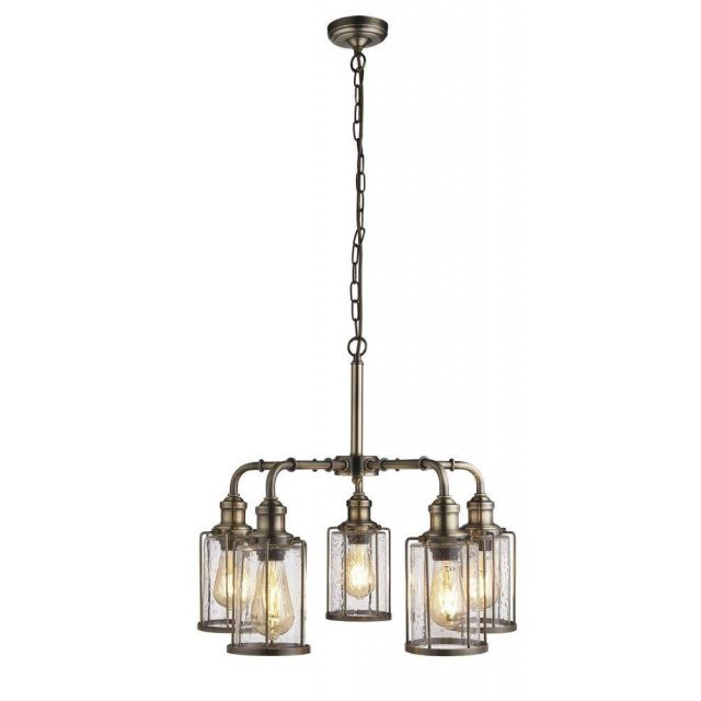 Searchlight 1265-5AB Pipes 5 Light Ceiling Pendant Light In Antique Brass