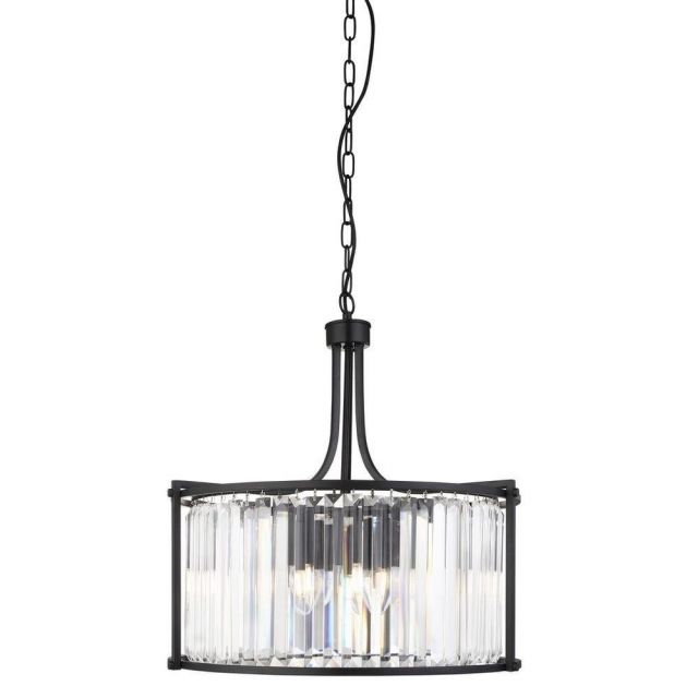 Searchlight 8295-5BK Victoria 5 Light Ceiling Pendant In Black And Crystal Glass - Dia: 500mm