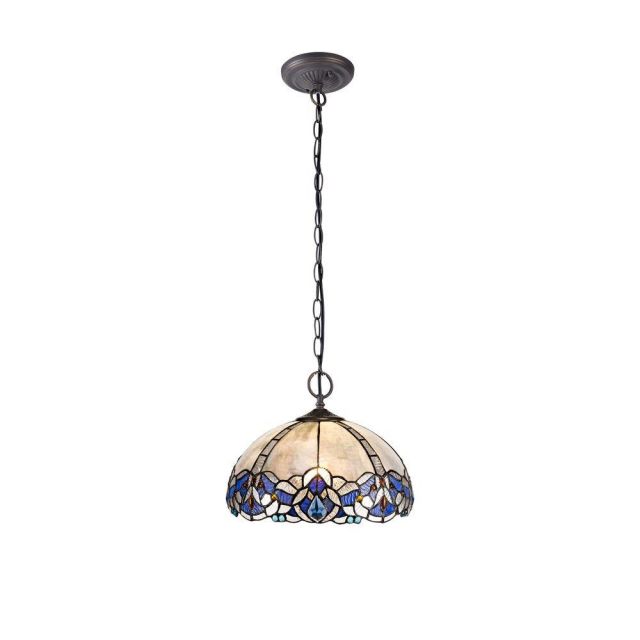 Meccha 2 Light Ceiling Pendant With 300mm Blue, Clear And Black Tiffany Shade