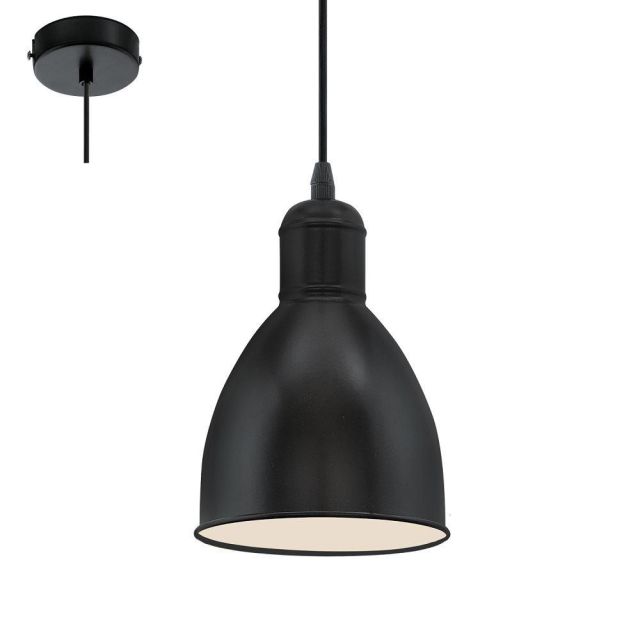 Eglo 49464 Priddy 1 Light Ceiling Pendant Light In Black With A White Inside