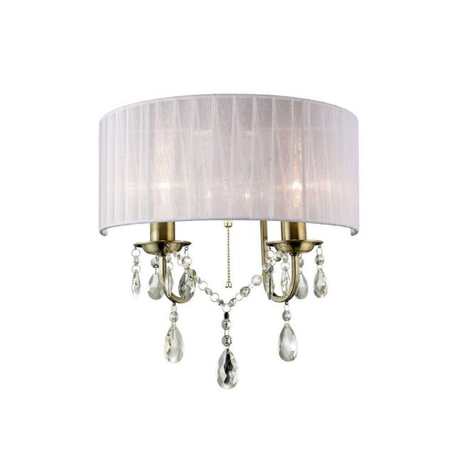 Diyas IL30064/WH Olivia 2 Light Switched Wall Light In Antique Brass With White Shade