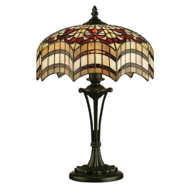 Interiors 1900 64376 Vesta Tiffany Small 2 Light Table Lamp In Bronze With Shade