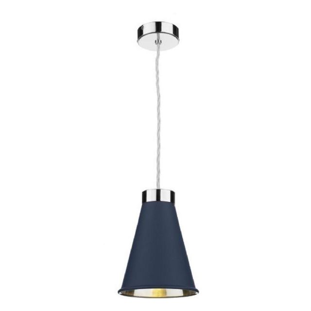 David Hunt Lighting HYD01 Hyde 1 Light Ceiling Pendant In Polished Chrome And Smoke Blue