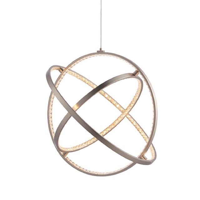 LED Ring Pendant Light In Matt Nickel Plate And Clear Crystal Glass - Dia: 500mm