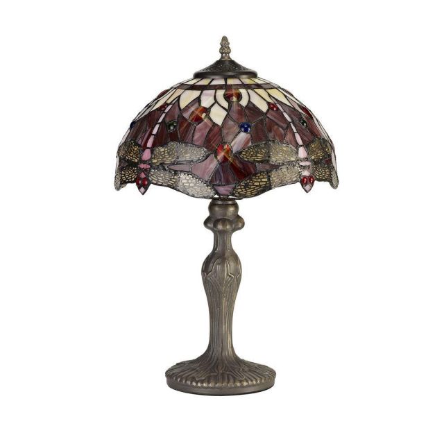 Bokmaal 1 Light Curved Table Lamp With 300mm Purple, Pink And Black Tiffany Shade