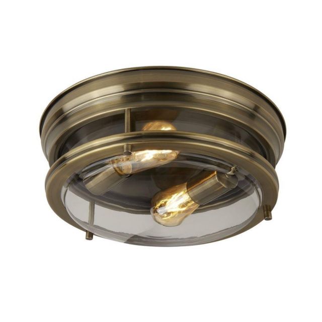 Searchlight 5182AB Edinburgh Flush Ceiling Light In Antique Brass And Glass