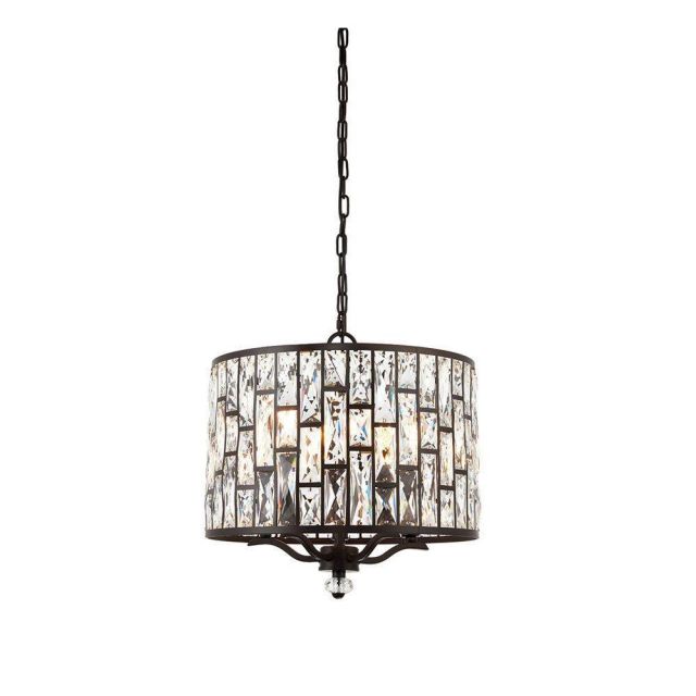 5 Light Ceiling Pendant In Dark Bronze And Crystal Glass