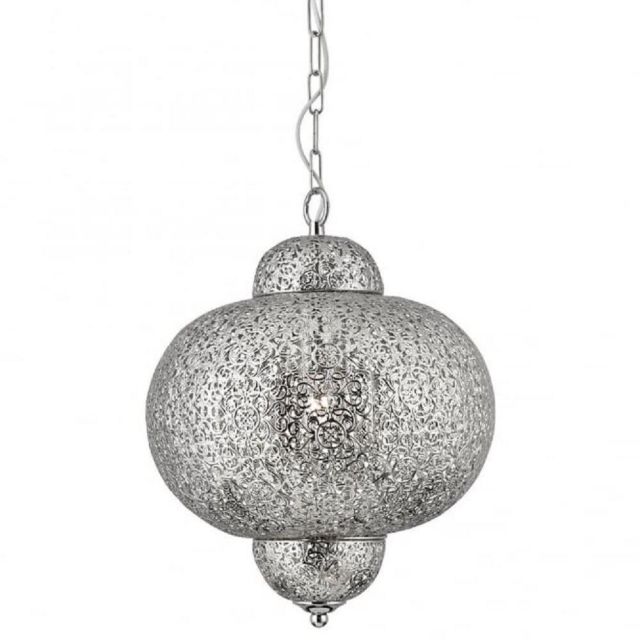 Searchlight 9221-1SS Moroccan 1 Light Ceiling Pendant Light In Shiny Nickel With Patterned Finish