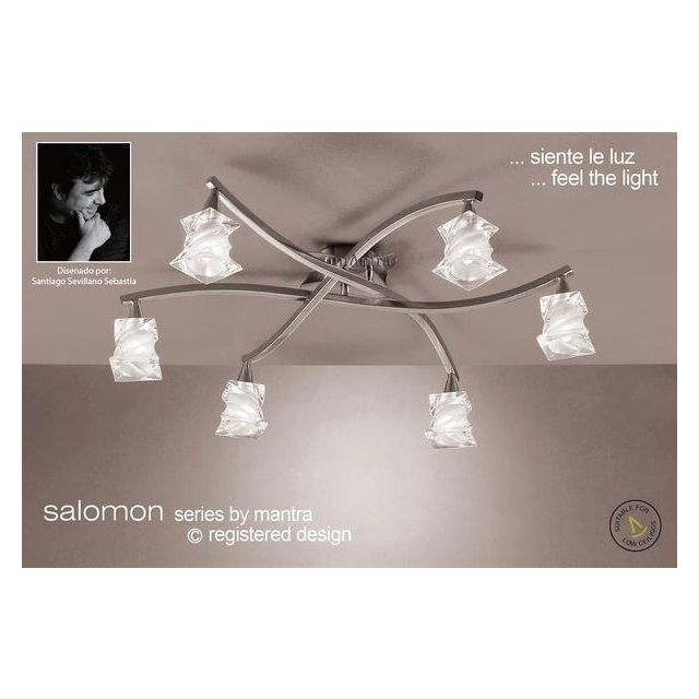 M3026SN Salomon 6 Light Satin Nickel Flush Ceiling Lamp