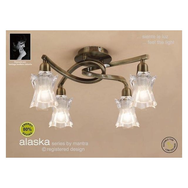 M8610AB Alaska Low Energy 4 Lt Antique Brass Semi-Flush Lamp