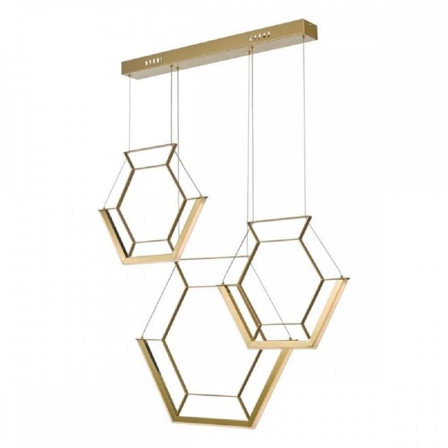 Dar HEX0335 Hexagon 3 Hexagon Bar Ceiling Pendant In Gold