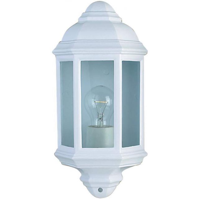 Traditional IP44 Outdoor Half Wall Light in White with Clear Glass Panels