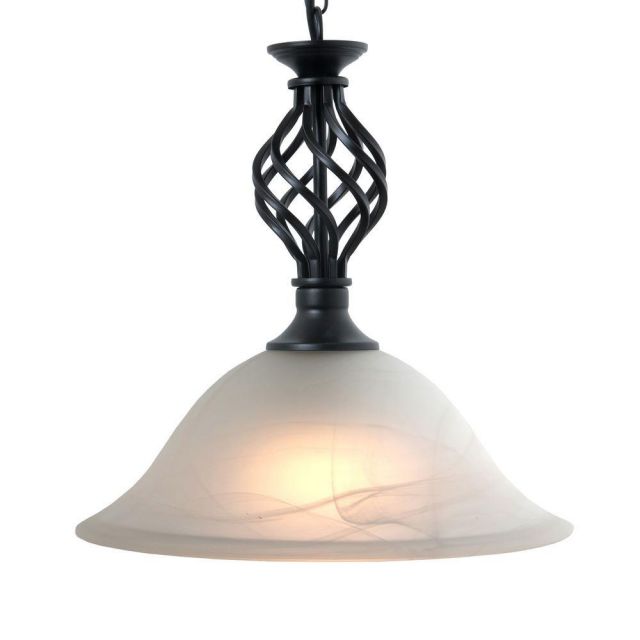 Black Classic Knot Twist Pendant Ceiling Light with Alabaster Glass