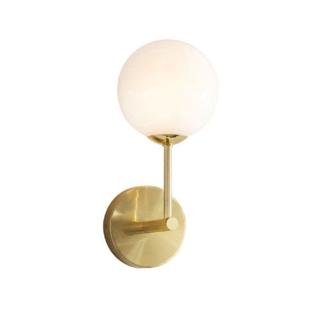 1 Light Wall Light In Brushed Brass Plate And Gloss White Glass