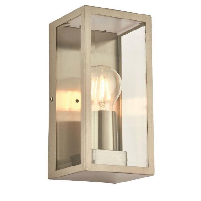 1 Light Exterior Wall Light In Brushed Stainless Steel And Clear Glass