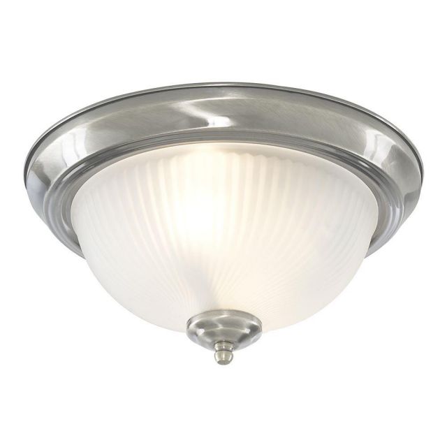 Searchlight 4042 2 Light Flush Ceiling Light With Ribbed Glass In Satin Silver
