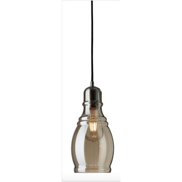 Searchlight 3604AM Olsson 1 Light Bell Ceiling Pendant Light In Chrome With Amber Glass