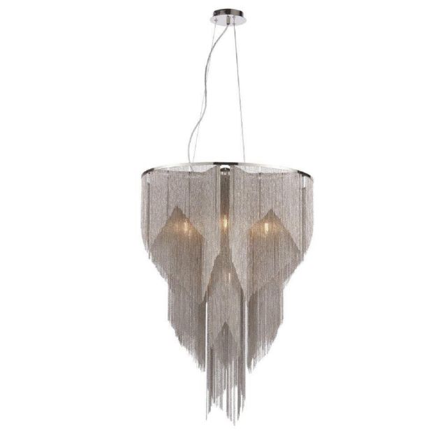 7 Light Ceiling Pendant Light In Bright Nickel Plate With Fine Chain