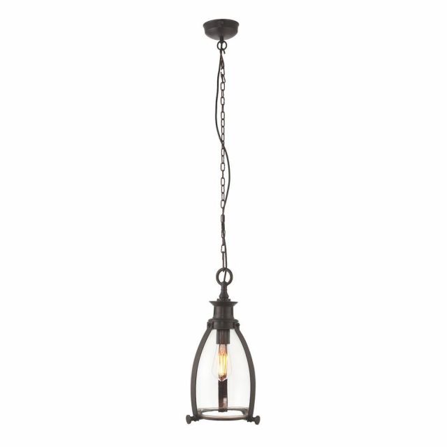 Small Aged Bronze Ceiling Pendant Light with Clear Glass