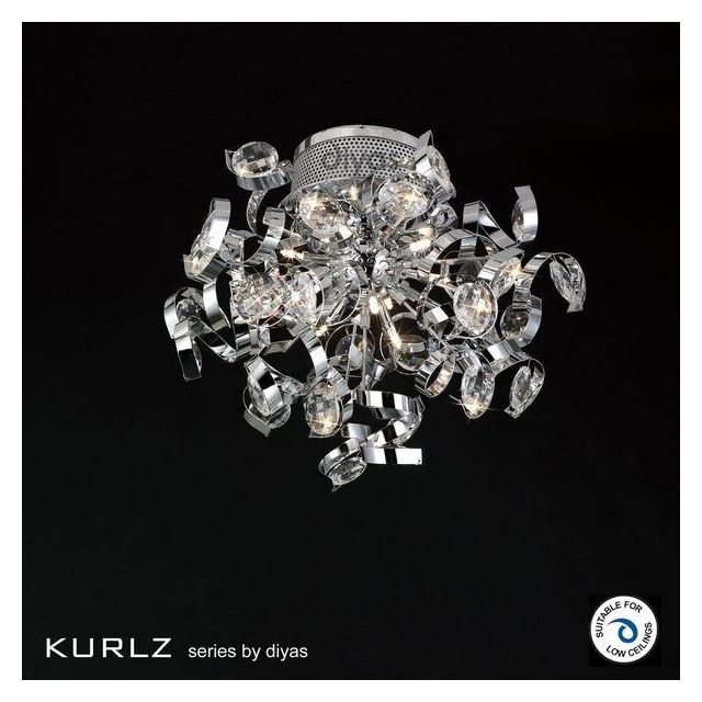 IL30180 Kurlz 9 Light Chrome And Crystal Semi-Flush Ceiling Lamp