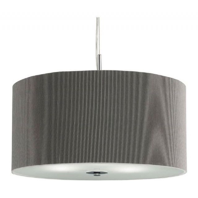 Searchlight 2356-60SI Drum Pleat 3 Light Ceiling Pendant In Chrome With Silver Shade - Dia: 600mm