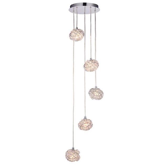 Endon 77566 Talia 5 Light Ceiling Pendant In Chrome Plate And Clear Crystal Glass