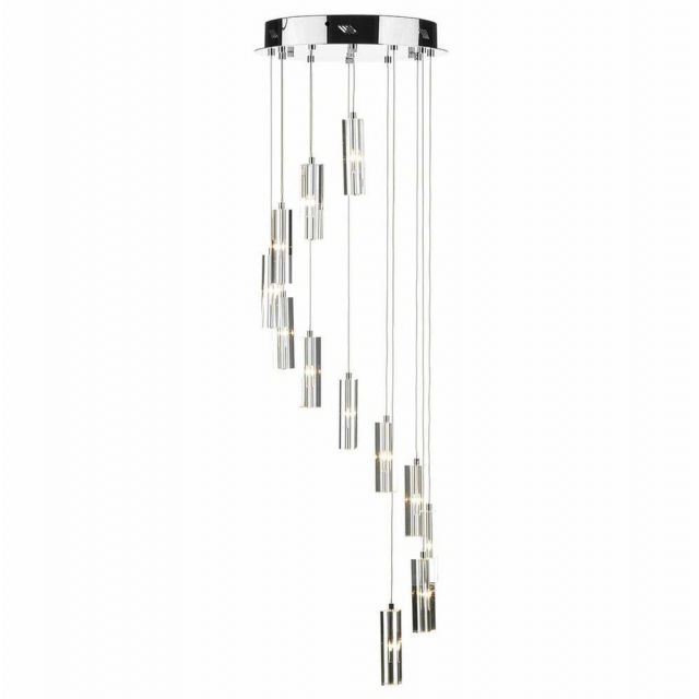 Dar GAL1250-LED Galileo Twelve Light Ceiling Cluster Pendant Light In Chrome With Crystal Shades