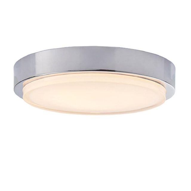 1 Light Flush Bathroom Ceiling Light In Chrome Plate And White Glass
