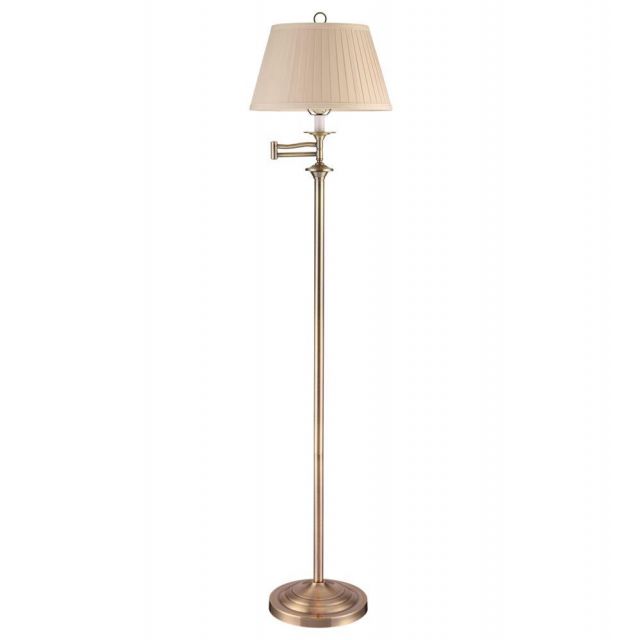 Traditional Swing Arm Floor Standing Lamp with Cream Lampshade in Antique Brass