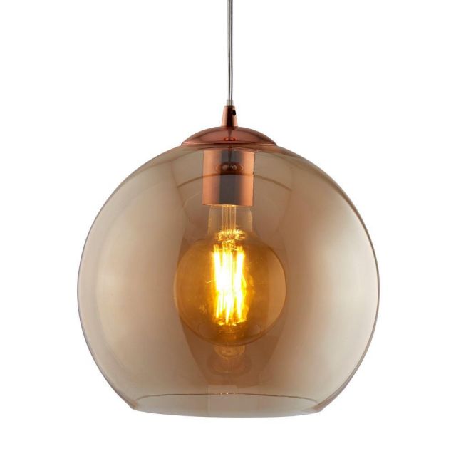 Searchlight 1632AM Balls One Light Celing Pendant In Antique Brass And Amber Glass - Width: 300mm