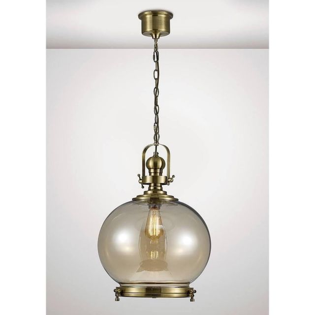 Diyas IL31597 Riley 1 Light Medium Globe Pendant In Antique Brass - Dia: 330mm