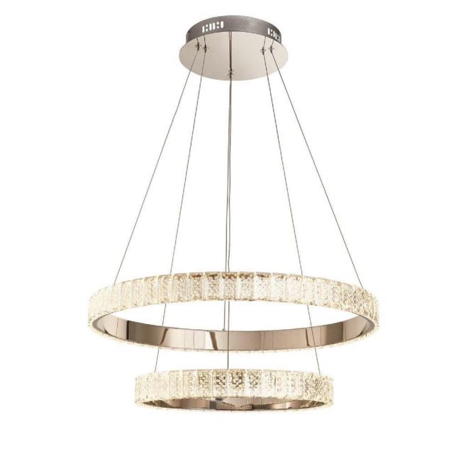 2 Ring Pendant Light In Chrome Plate And Clear Crystal Glass