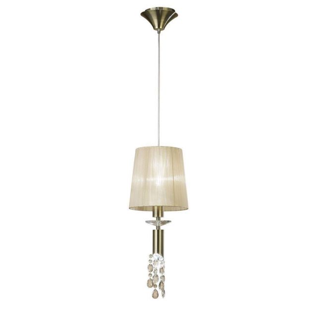 Mantra M3881 Tiffany 1+1 Light Single Pendant Light  In Antique Brass With Soft Bronze Shade