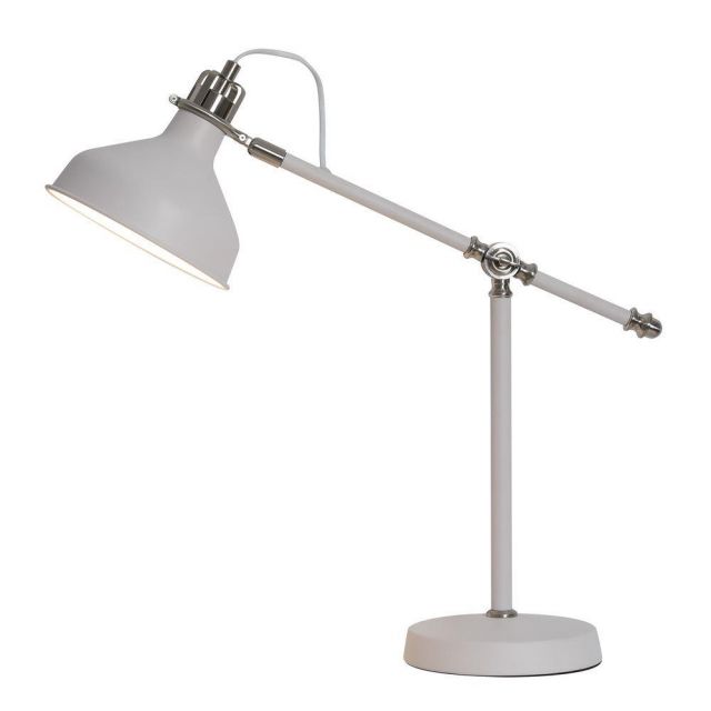Ryde 1 Light Adjustable Table Lamp In Sand White, Satin Nickel And White