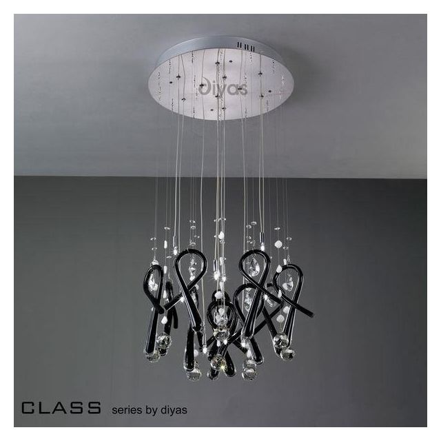 IL50401 Class Black Glass And Crystal 10 Light Pendant