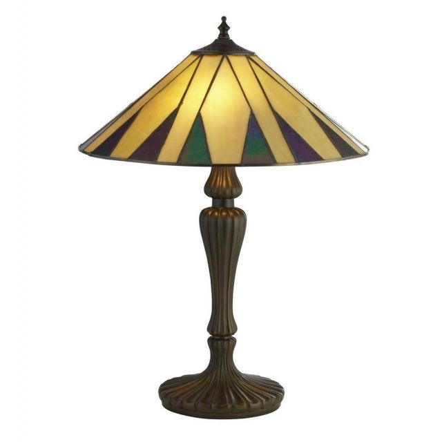 Searchlight 7065-42 Charleston Large Table Lamp In Antique Brass With Tiffany Glass - H: 560mm