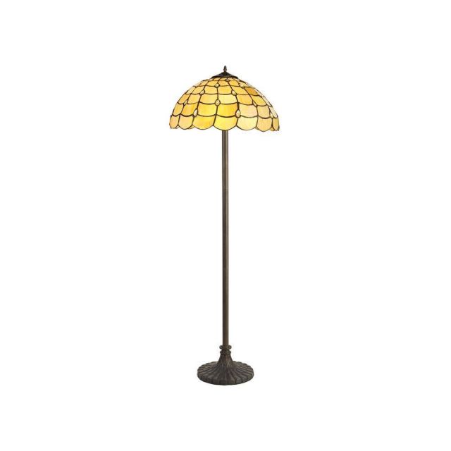 Origin 2 Light Stepped Floor Light With 400mm Beige, Clear, Black And Gold Tiffany Shade