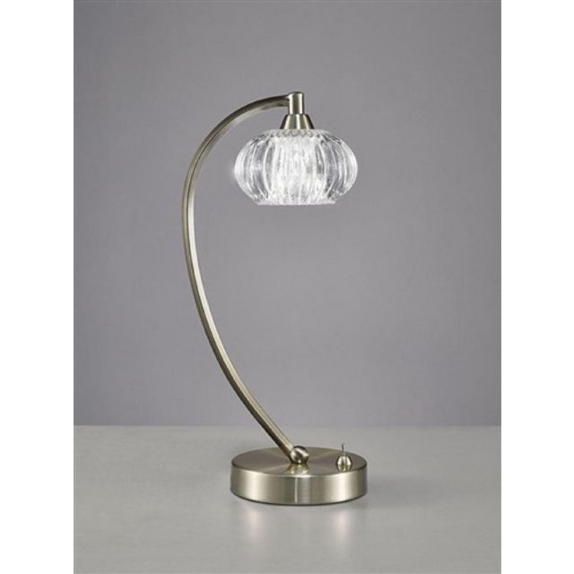 T987 1 Light Table Lamp In Satin Nickel With Clear Ribbed Glass Shade