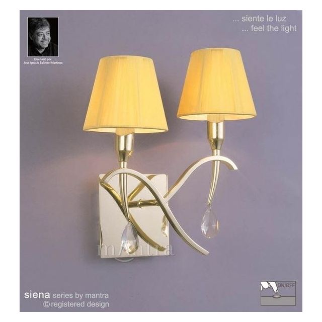 M0348PB/S Siena Polished Brass 2 Lt Switched Wall Lamp With Shades