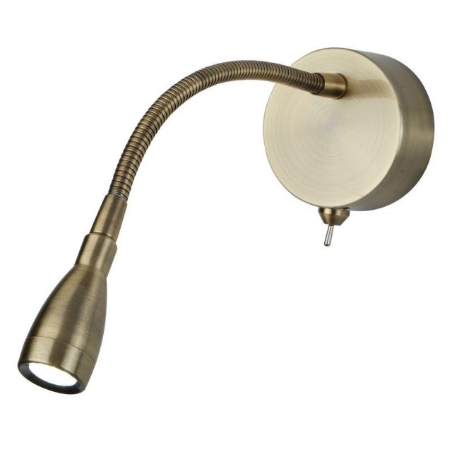 Searchlight 9917AB One Light LED Wall Light With Bendy Arm In Antique Brass - Height: 290mm