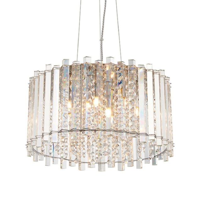 5 Light Ceiling Pendant Light In Chrome Plate And Clear Crystal Glass