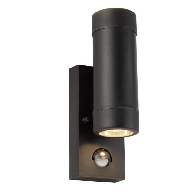Searchlight 6492-2BK Two Light LED Outdoor Cylindrical Coastal Wall Light With Motion Sensor In Black