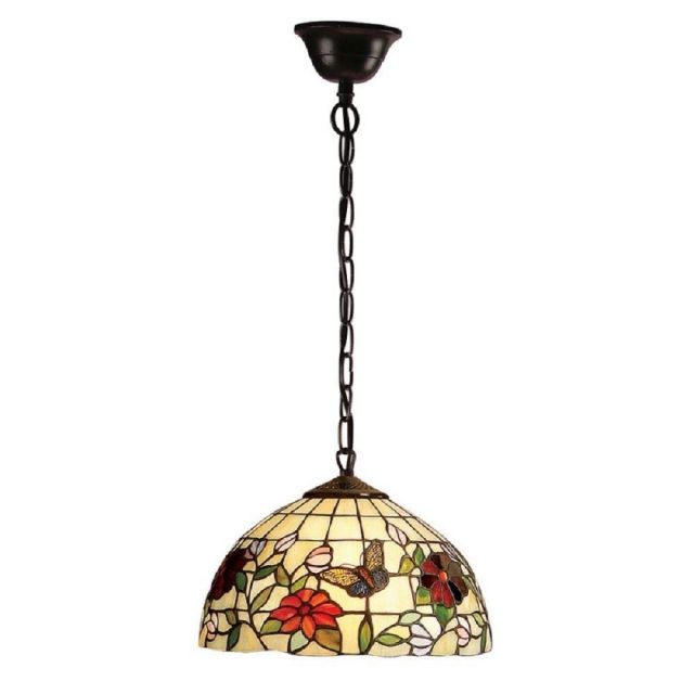 Interiors 1900 63996 Butterfly Tiffany Small 1 Light Ceiling Pendant In Bronze - Dia: 300mm