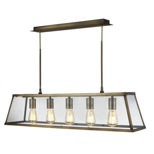 Searchlight 4614-5AB Voyager 5 Light Linear Ceiling Light In Antique Brass