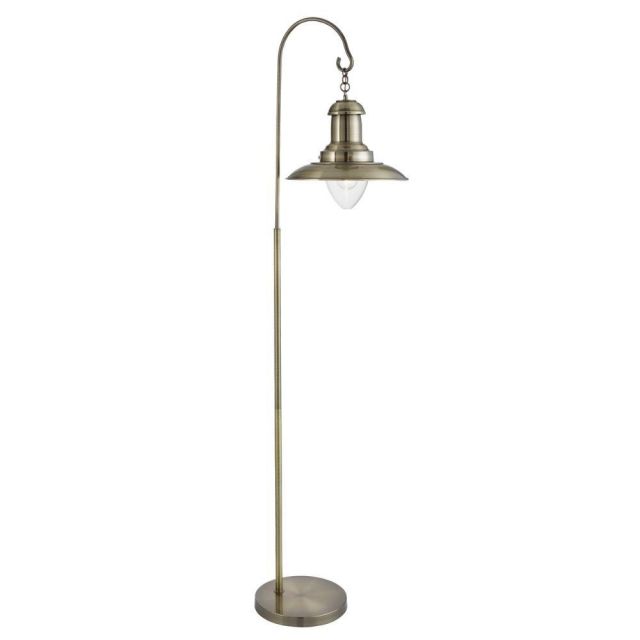 Searchlight 6502AB Fisherman 1 Light Floor Lamp In Antique Brass And Glass